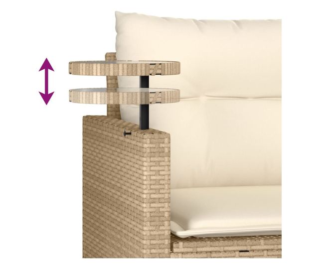 3 részes bézs polyrattan kerti ülőgarnitúra párnákkal