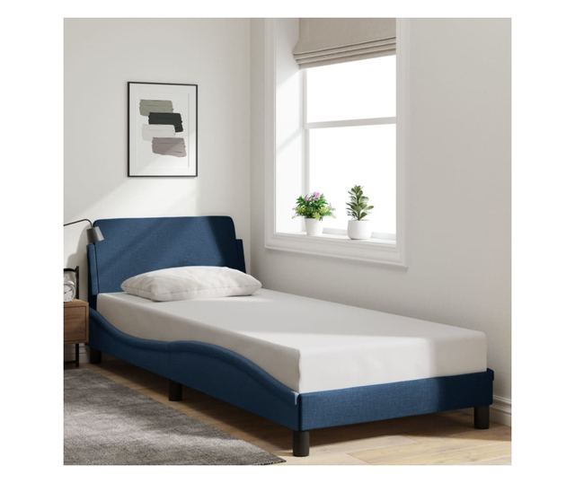 kék szövet ágykeret fejtámlával matrac nélkül 90x200 cm