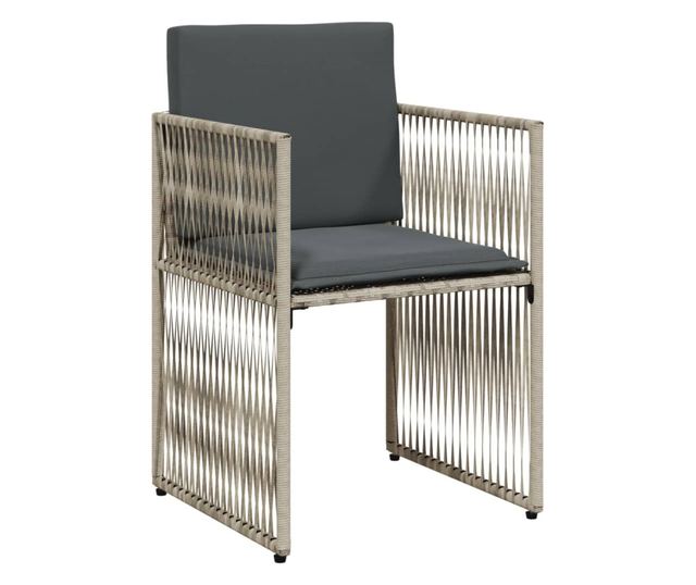 7 részes világosszürke polyrattan kerti étkezőszett párnával