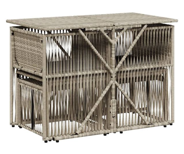 7 részes világosszürke polyrattan kerti étkezőszett párnával