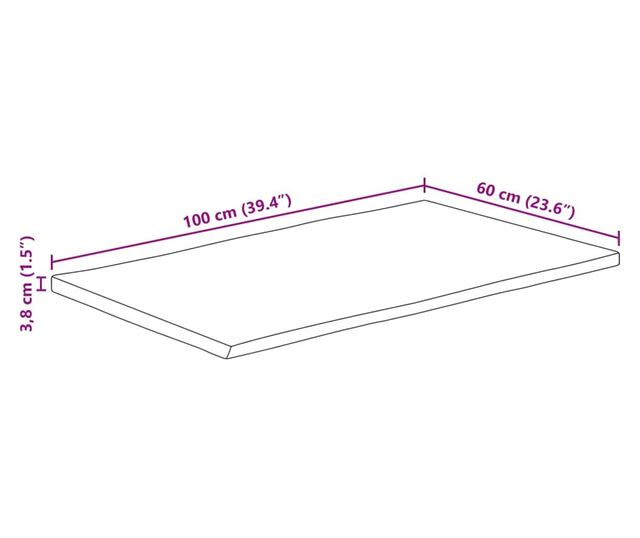 tömör nyers mangófa természetes élű asztallap 100 x 60 x 3,8 cm