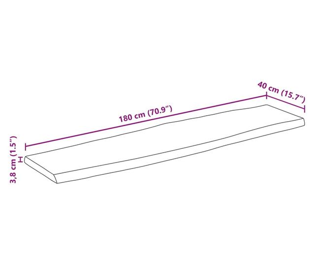 tömör nyers mangófa természetes élű asztallap 180 x 40 x 3,8 cm