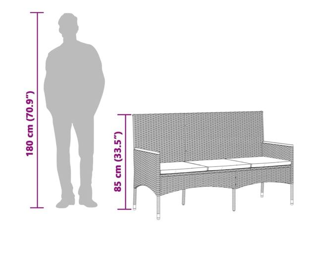 3 személyes szürke polirattan kerti pad párnákkal