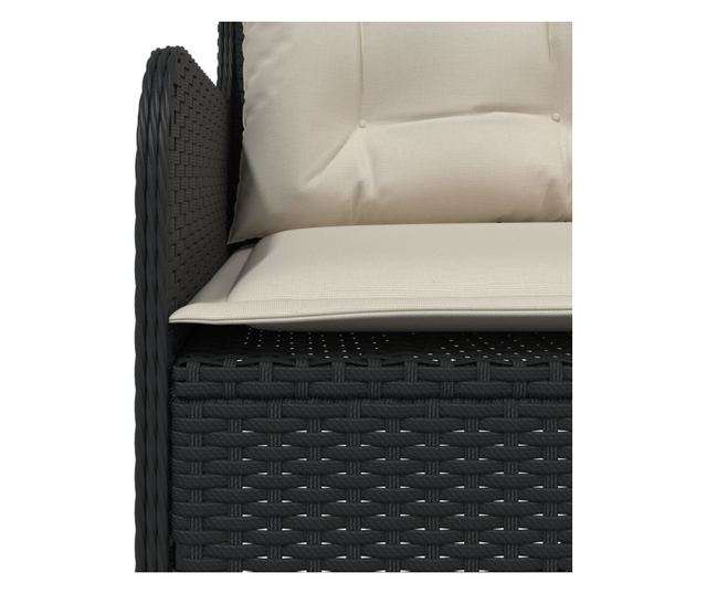 L-alakú fekete polyrattan kerti kanapé párnával