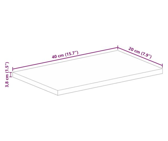 tömör mangófa téglalap alakú asztallap 40x20x3,8 cm