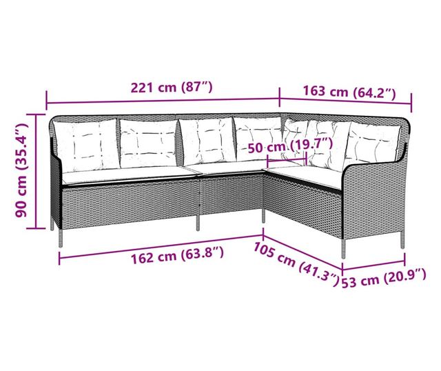 szürke polyrattan L-alakú kerti kanapé párnákkal