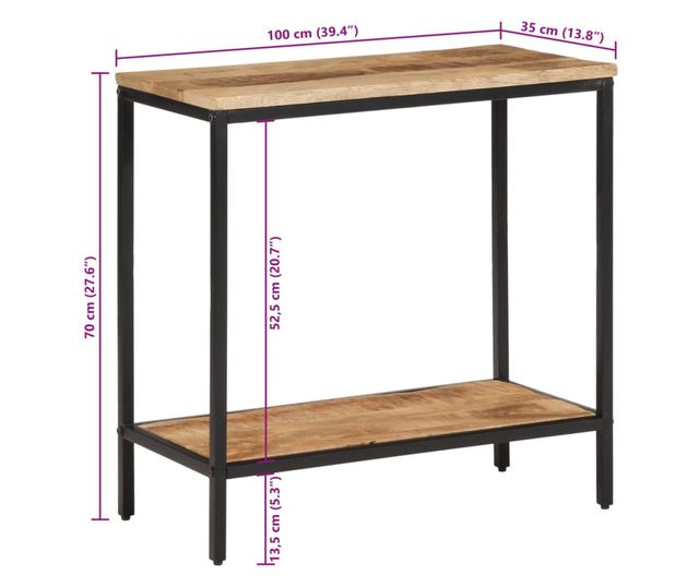 tömör nyers mangófa tálalóasztal 100 x 35 x 70 cm