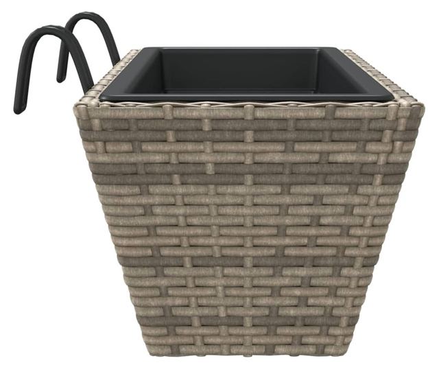 2 db szürke polyrattan növénytartó horoggal