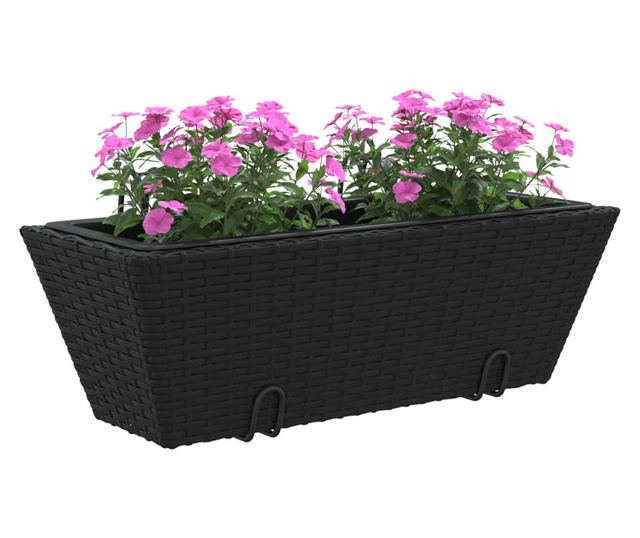 2 db fekete polyrattan növénytartó horoggal