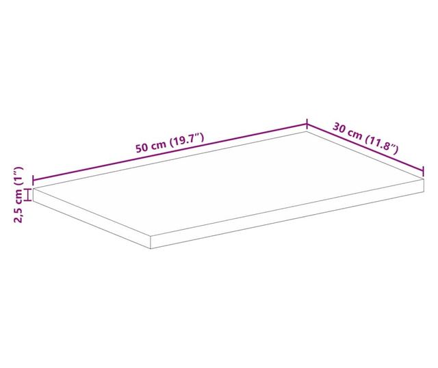 tömör nyers mangófa téglalap alakú asztallap 50x30x2,5 cm