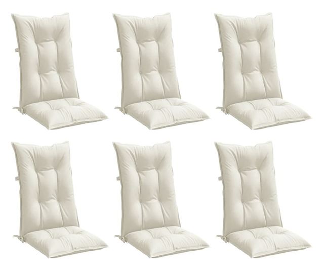 6 db krémszínű szövet magas háttámlájú székpárna 120x50x7 cm