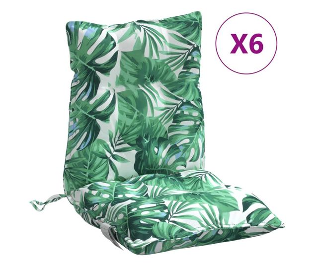 6 db levélmintás oxford szövet alacsony háttámlájú székpárna