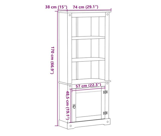 Corona tömör fenyőfa magasszekrény 74 x 38 x 170 cm