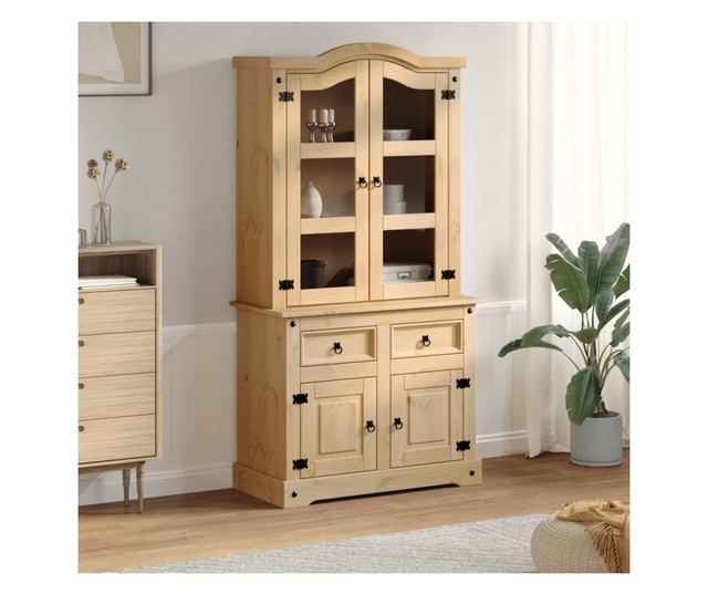 Corona tömör fenyőfa vitrinszekrény 100 x 48,5 x 179 cm