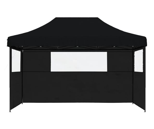 fekete összecsukható felugró rendezvénysátor 3 oldalfallal