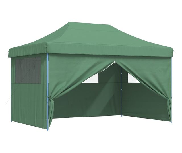 zöld összecsukható felugró rendezvénysátor 4 oldalfallal