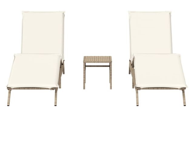 2 db bézs polyrattan napozóágy asztallal