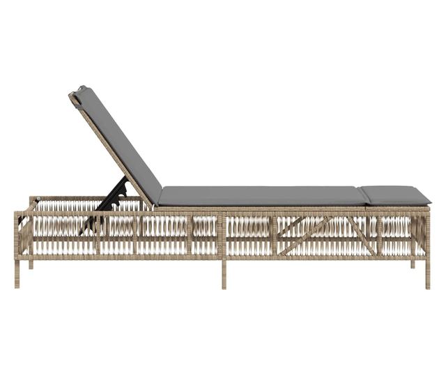 bézs polyrattan napozóágy párnával