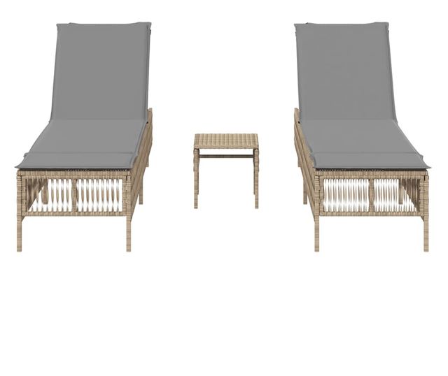 2 db bézs polyrattan napozóágy asztallal