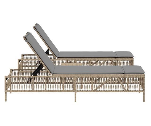 2 db bézs polyrattan napozóágy asztallal