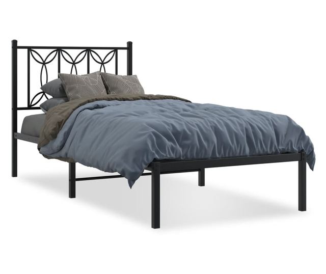 fekete fém ágykeret fejtámlával 75 x 190 cm