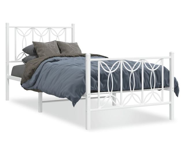 fehér fém ágykeret fej- és lábtámlával 90 x 190 cm