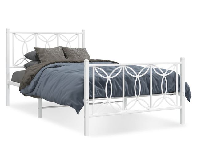fehér fém ágykeret fej- és lábtámlával 107 x 203 cm