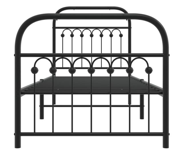 fekete fém ágykeret fej- és lábtámlával 75 x 190 cm