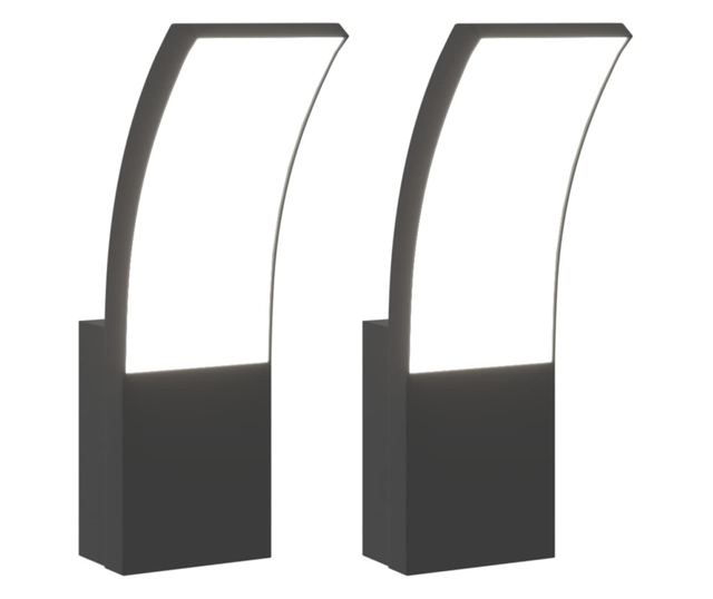 2 db fekete fröccsöntött alumínium kültéri fali LED lámpa