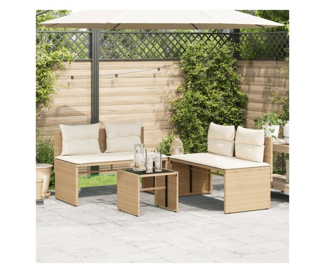 4 részes bézs polyrattan kerti ülőgarnitúra párnákkal