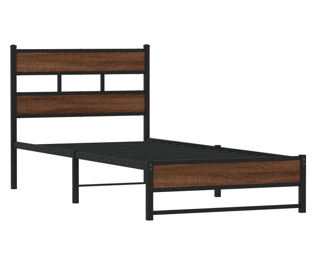 Метална рамка за легло без матрак Кафяв дъб 75x190 cm - 3