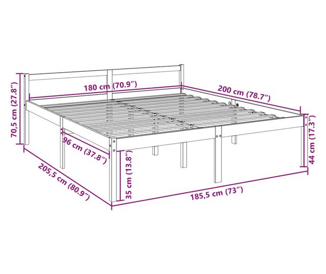 Легло за възрастни бяло 180x200 см Super King Size бор масив