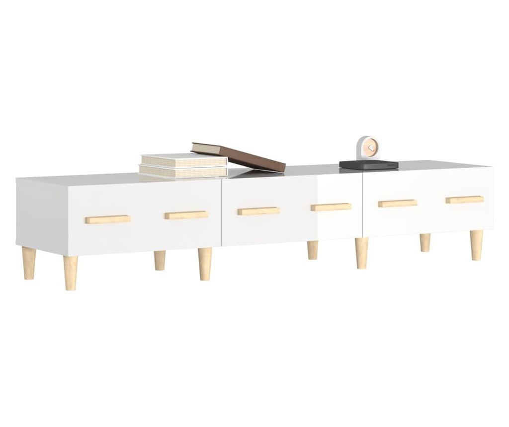 Visokosijajni beli TV regal, 150x34,5x30 cm, iverna plošča - 4