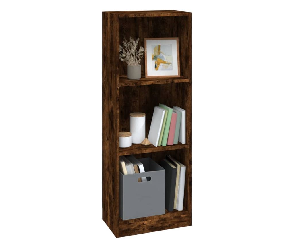 Hromszintes fstlt tlgyfa knyvespolc, 40x24x109 cm, kompozit fa - 4