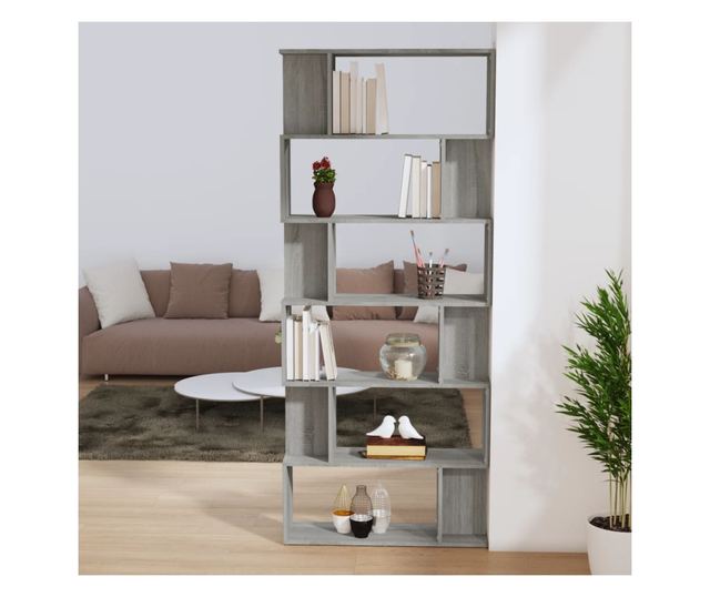 Knyvespolc/Elvlaszt, szrke sonoma, 80x24x192 cm, feldolgozott fa