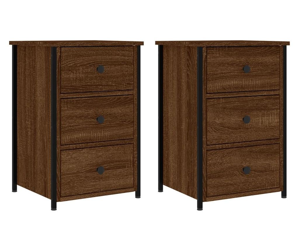 Noćni ormarići, 2 kom, smeđi hrast, 40x36x60 cm, konstruirano drvo - 2
