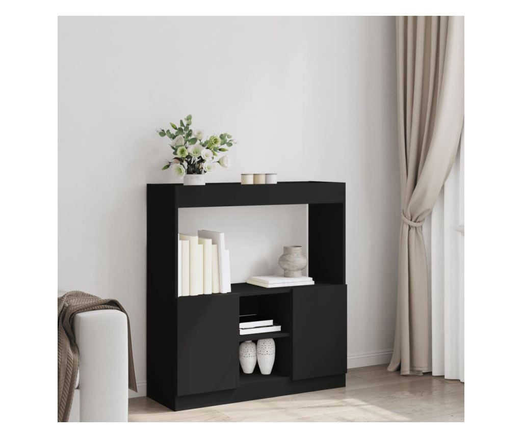 fekete szerelt fa magasszekrény 92 x 33 x 100 cm - 3