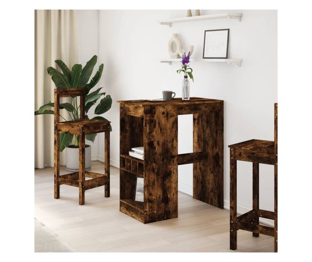 füstös tölgy szerelt fa bárasztal tárolókkal 90x47,5x103,5 cm