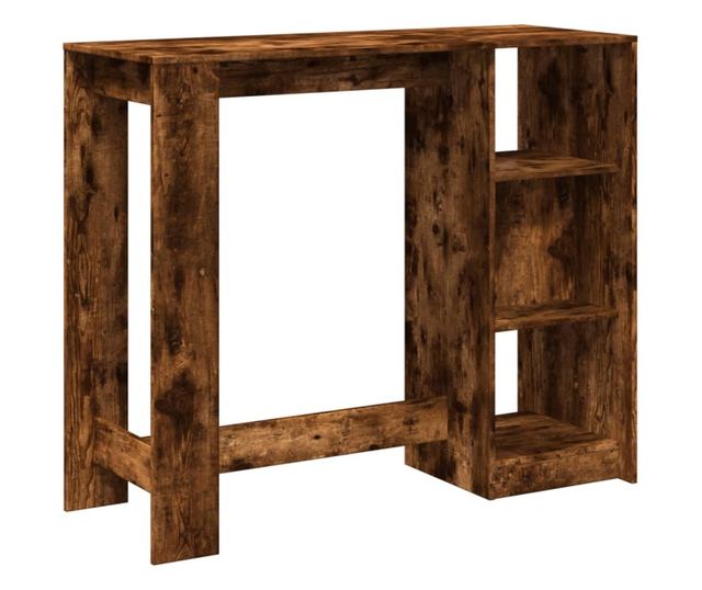 füstös tölgy színű szerelt fa bárasztal polccal 124x46x103,5 cm