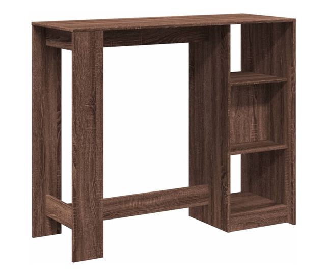 barna tölgy színű szerelt fa bárasztal polccal 124x46x103,5 cm