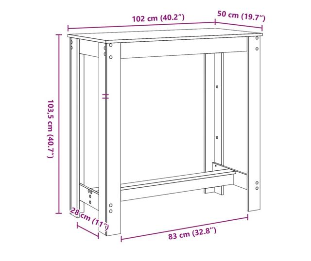 sonoma tölgy színű szerelt fa bárasztal 102 x 50 x 103,5 cm