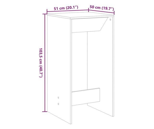 barna tölgy színű szerelt fa bárasztal 51 x 50 x 103,5 cm
