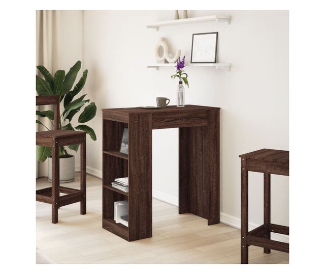 barna tölgy szerelt fa tárolórekeszes bárasztal 95x47x103,5 cm