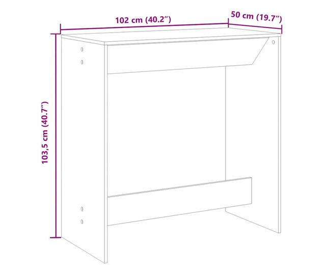 szürke sonoma színű szerelt fa bárasztal 102 x 50 x 103,5 cm