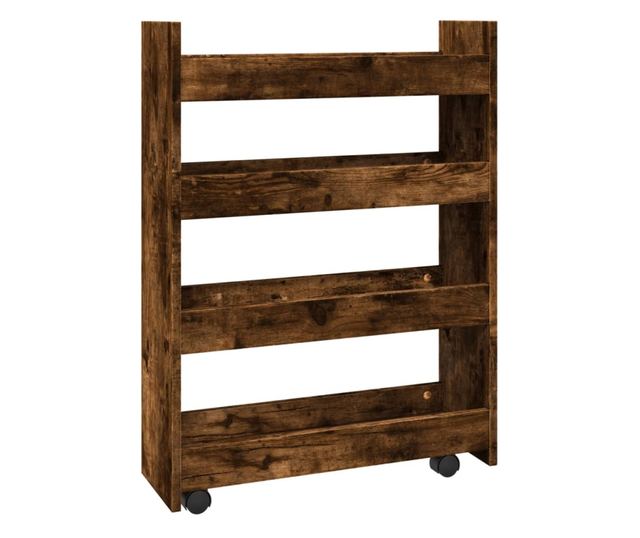 4 szintes füstös tölgy színű szerelt fa keskeny tárolókocsi