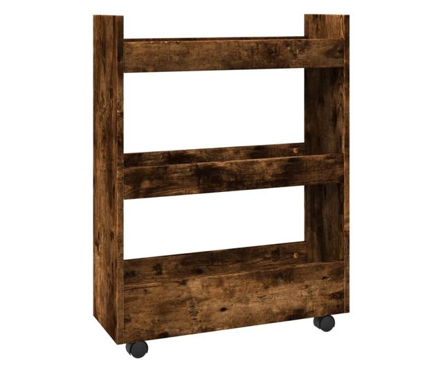 3 szintes füstös tölgy színű szerelt fa keskeny tárolókocsi