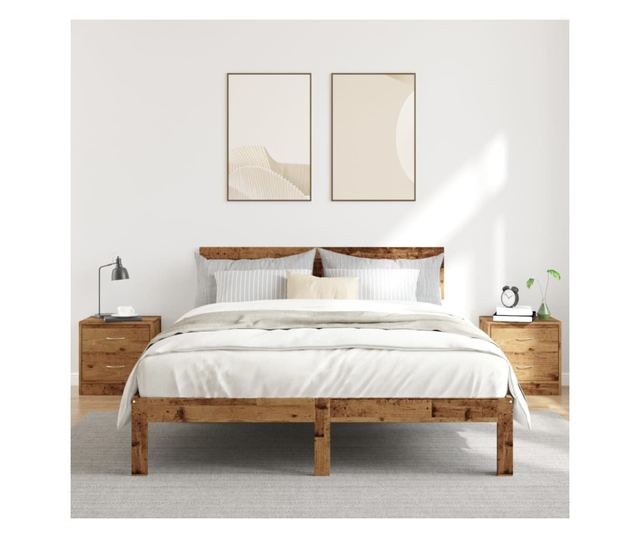 2 db antik fa színű szerelt fa éjjeliszekrény 40 x 30 x 40 cm