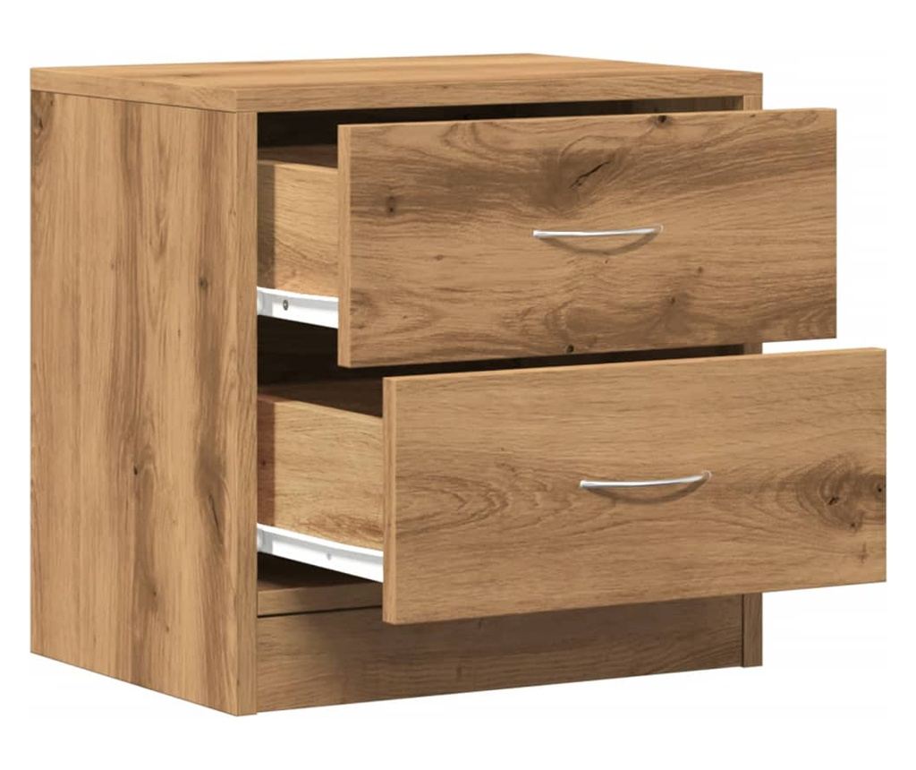2 db kézműves tölgy színű szerelt fa éjjeliszekrény 40x30x40 cm - 5