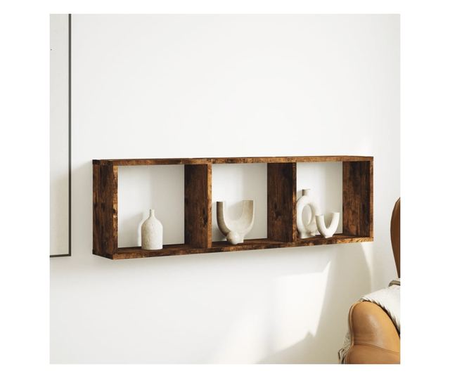 füstös tölgy színű szerelt fa fali szekrény 100 x 16 x 30 cm