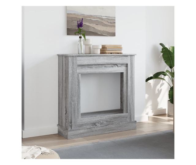 szürke sonoma színű szerelt fa kandallóburkolat 90 x 30 x 90 cm